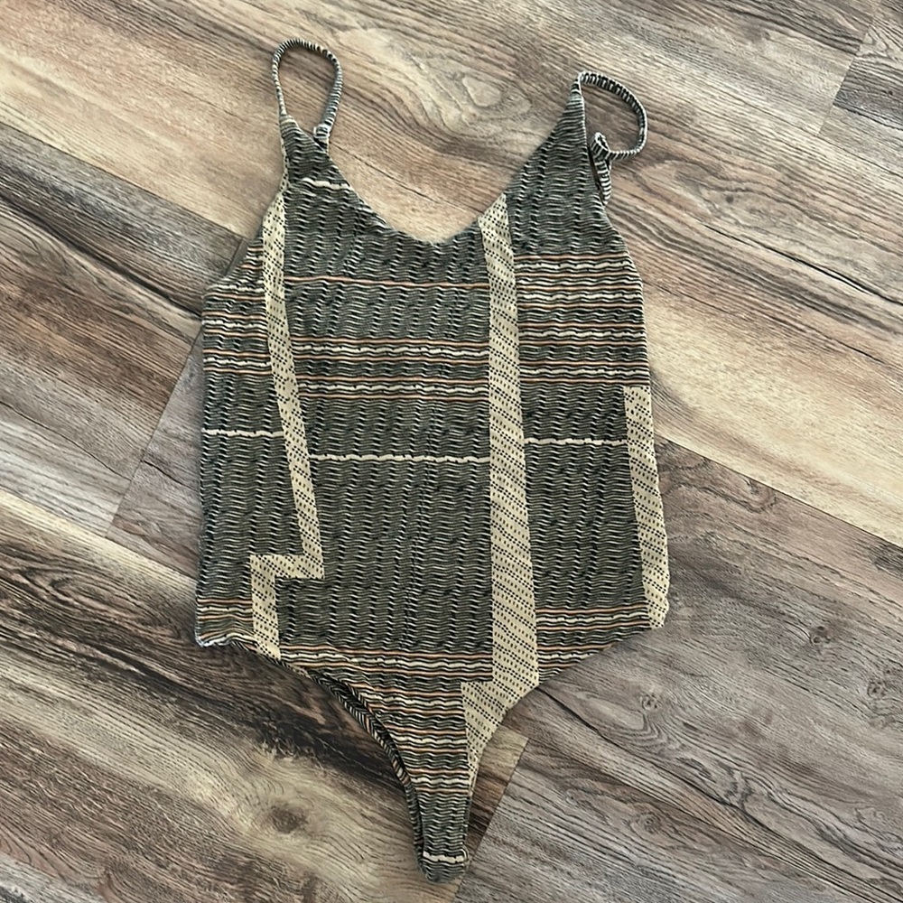 Striped Bodysuit in Black and Tan